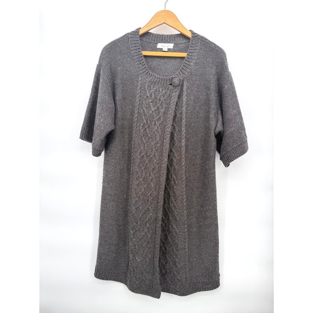 Merona Open Knit Cardigan Sweater Cable Knit Short Sleeve Wool Blend Gray Sz XL